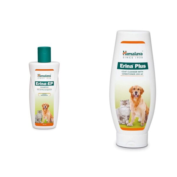 Himalaya Erina Ep Shampoo for Dogs and Cats, 200Ml & Erina Plus Coat Cleanser with Conditioner for Dogs and Cats, 200Ml