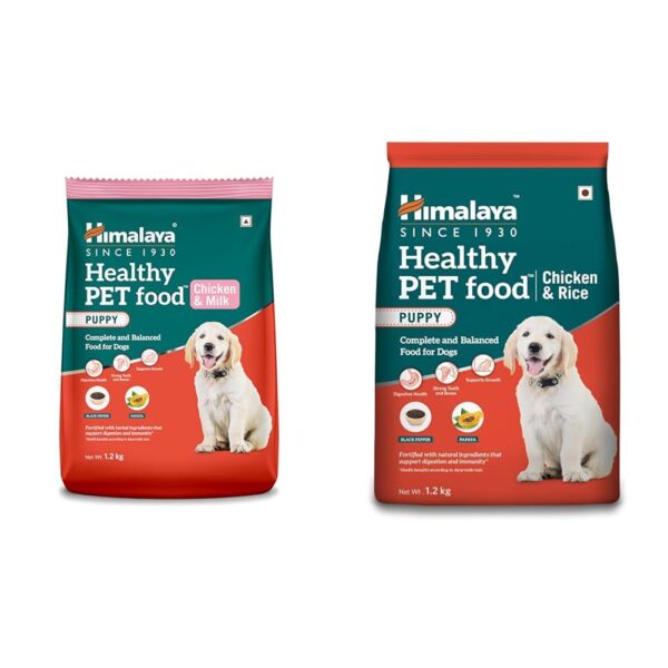 Himalaya Healthy Puppy Dry Dog Food, Chicken & Milk 1.2Kg & Healthy Puppy Dry Dog Food, Chicken & Rice, 1.2kg
