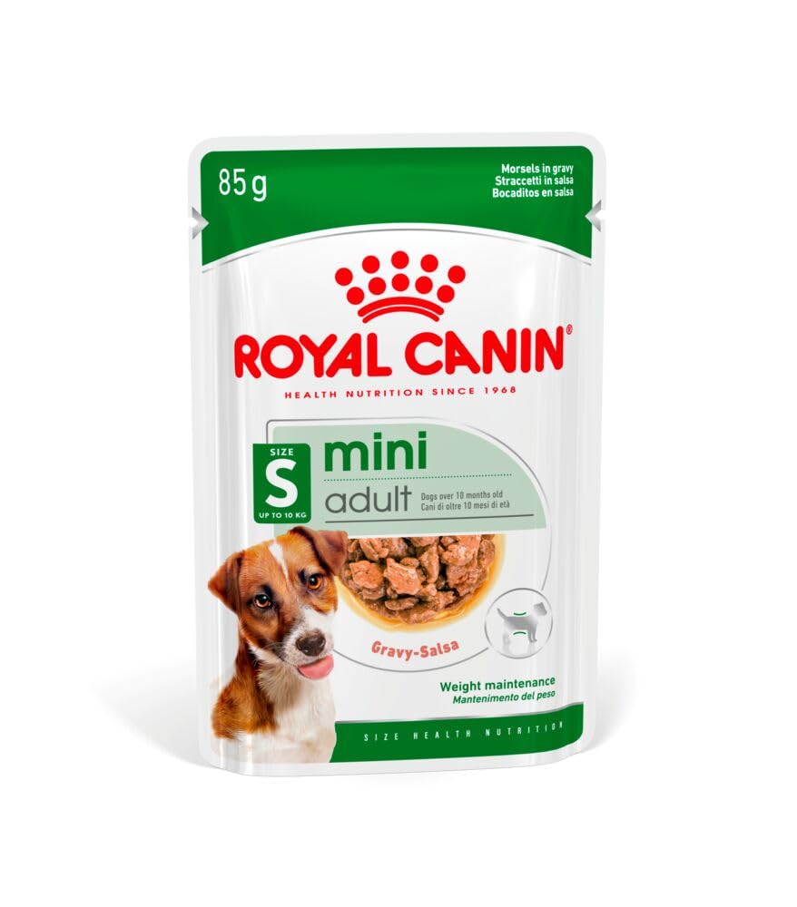 51BdgVgsBSL.716muWbBS5L.jpg Royal Canin Mini Adult Dog Food, 85 Grams, Pack of 12 Sachet, Supports Weight Management, Strong Bone and Joint Health, Provides Optimal Health Support - Image 1