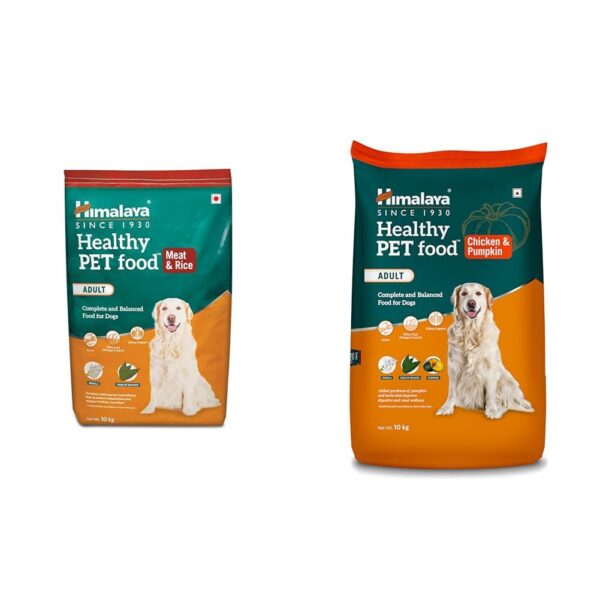 Himalaya Healthy Powder Pet Food, Meat & Rice, Adult Dog, 10 Kg (10000 Gram) & Healthy Adult Dry Dog Food, Chicken & Pumpkin 10Kg