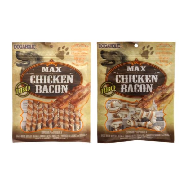 Dogaholic Dog Treat Combo of Chicken Bacon BBQ Flavor Bone Shape and Stick Training Snacks, 130 g Each, Rich in Protein & Vitamins