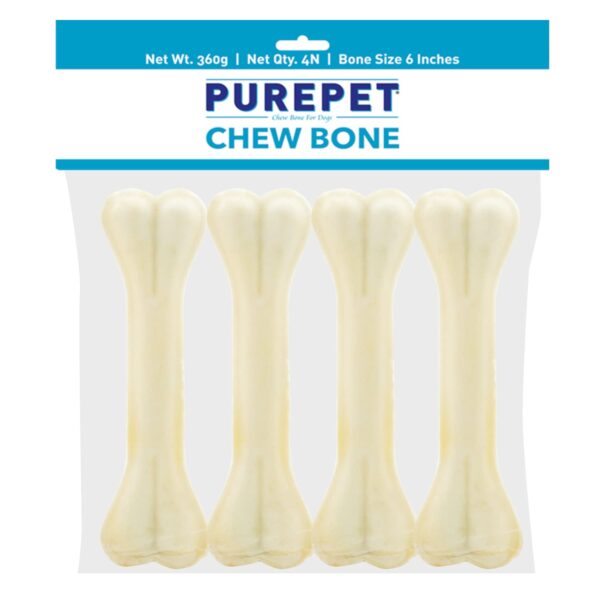 Purepet Dog Treats Pressed Chew Bones 15.24 cm - Pack of 4 Bones | All Life Stages | Promotes Activity | Supports Oral Health | Ideal for Training