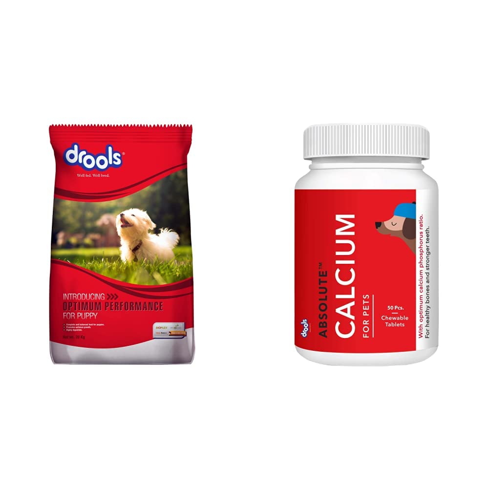 51MkVHd-tzL.716muWbBS5L.jpg.jpg Optimum Performance Puppy Dry Dog Food, Chicken Flavor, 20kg&Drools Absolute Calcium Tablet- Dog Supplement, 50 Pieces - Image 1