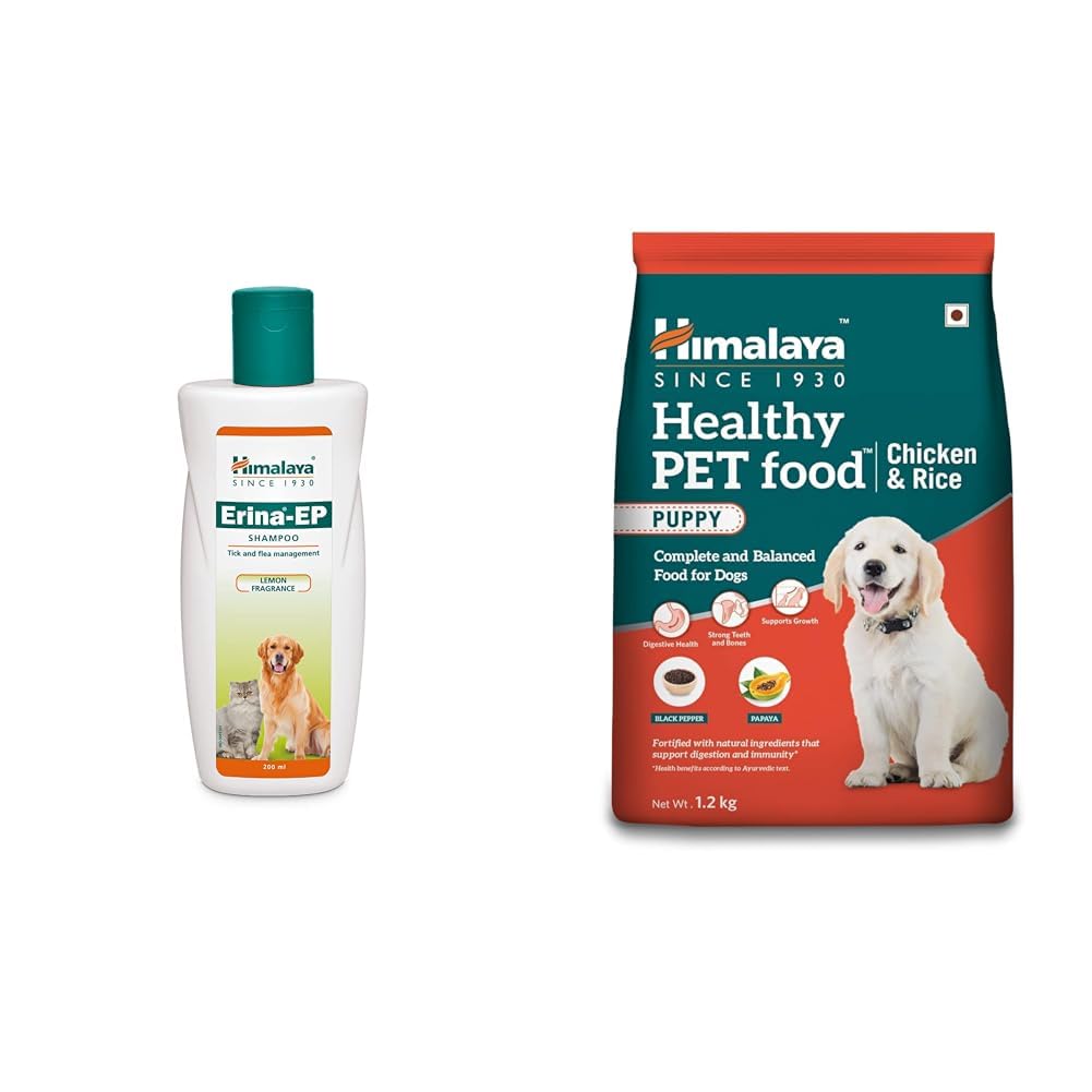 51Qq2xm7CCL.716muWbBS5L.jpg Himalaya Pet Bundle | Erina-EP Shampoo 200ml + Puppy Kibble 1.2kg Medium Size | Complete Care - Image 1