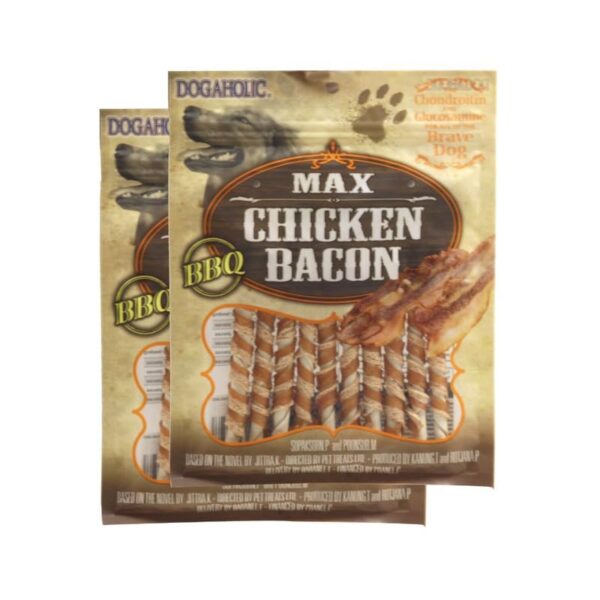 Dogaholic BBQ Max Chicken Bacon Sticks – High Protein Dog Treats & Healthy Training Snacks for All Breeds | Soft Meaty Chews for Puppies & Adult Dogs, 130 g Each (Pack of 2)
