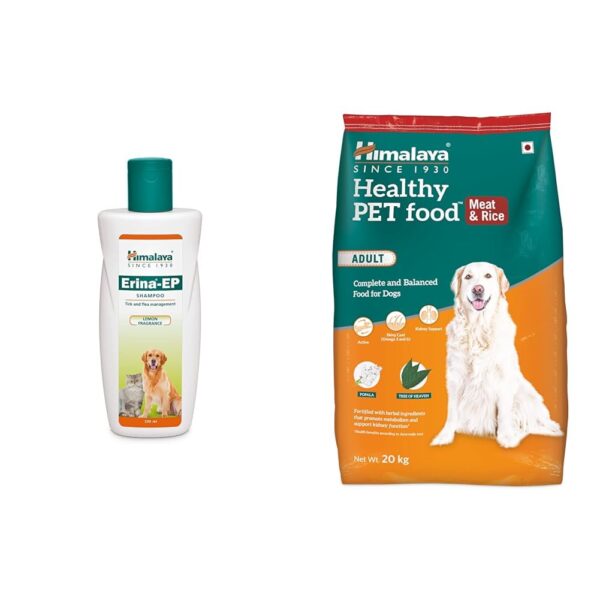 Himalaya Pet Bundle | Erina-EP Tick & Flea Shampoo 200ml + Adult Dog Food 20kg | Complete Care