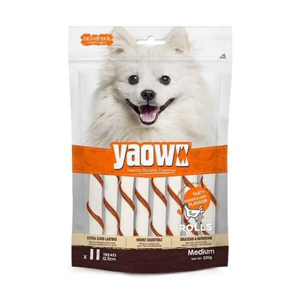 Yaowo shubhdoggolife All Natural Dog Rawhide Bones with Chicken Inside, 100% Digestible & Durable, Promotes Healthy Teeth Strong Bones and Joints, 5` Stick Roll 220 G (Pack of 3),All Life Stages