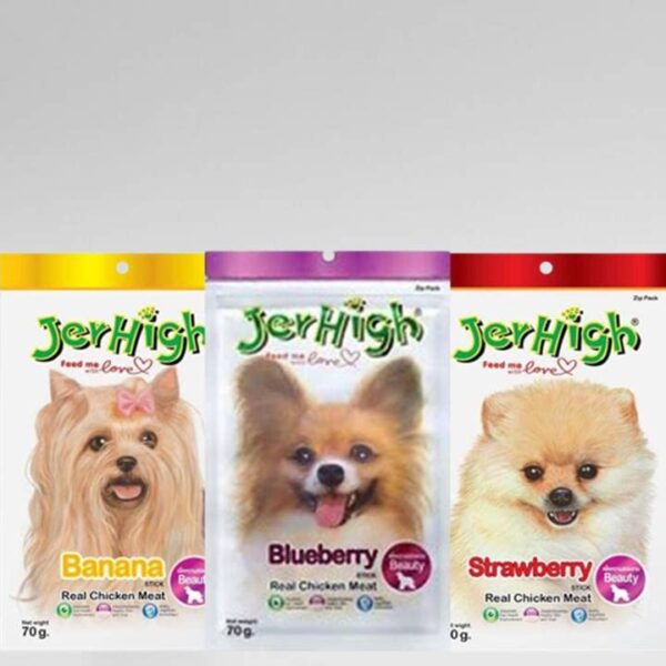 DogsNCats Real Chicken Food Treat Stick Blueberry, Banana, Strawberry Flavor 3 Pack Combo Set 70g for Dogs with Free Gnawlers Calcium Bone 23g (1pc) Sold by DogsNCats