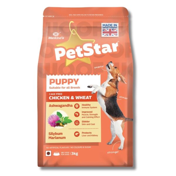 Mankind Puppy Dry Dog Food (High Protein) Chicken & Wheat Flavor, 3kg | Improves Muscle & Strength, Supports Immunity, Protects Liver & Kidney | Puppy Dog Food