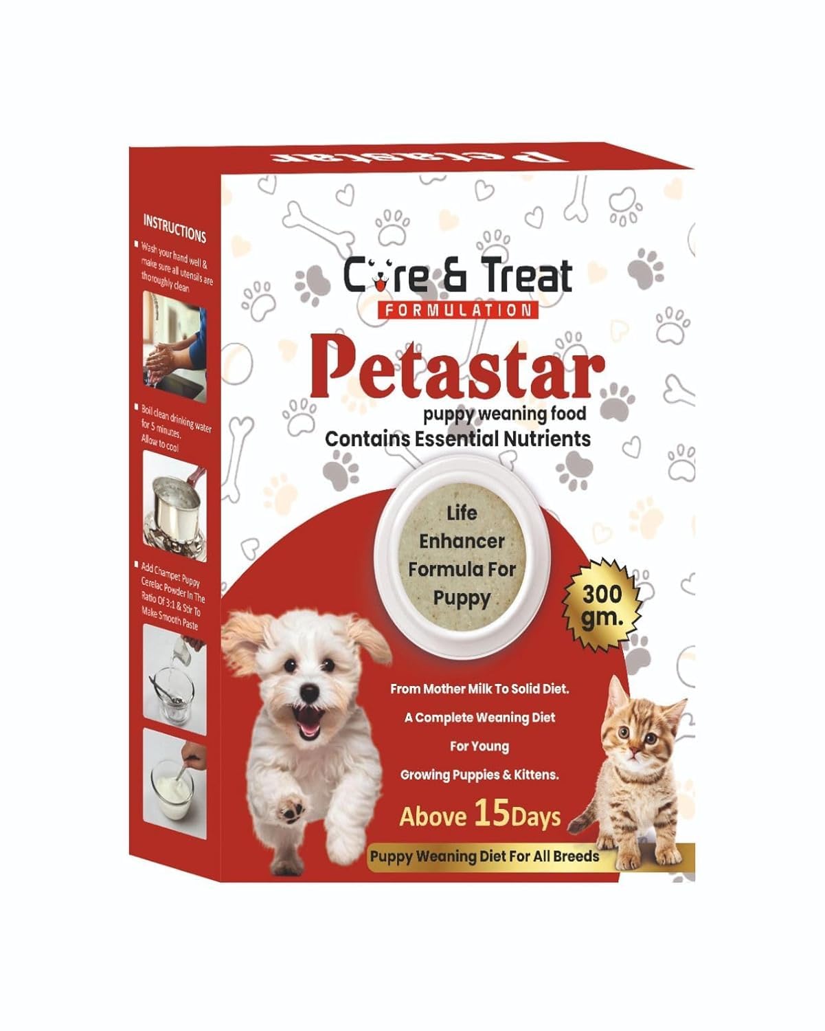 612Ch5cJRDL.716muWbBS5L.jpg Care & Treat Petastar Puppy Weaning Food, 300g, Life Enhancer Formula for Puppies & Kittens Above 15 Days - Image 1