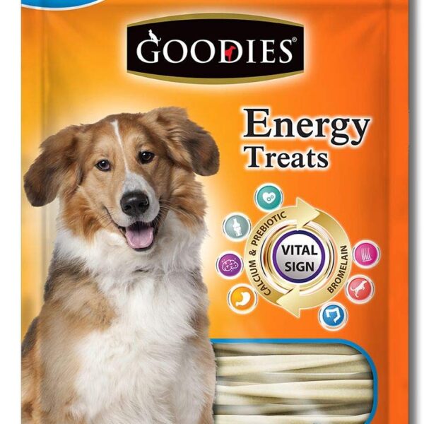 Goodies Dog Energy Treats, Made of Vegetable Protein, 98% Digestible, Healthy Snack & Training Treat, Best for Dog with Meat Allergy, Calcium 125gm (2 X 125g) , All Life Stages, Stick