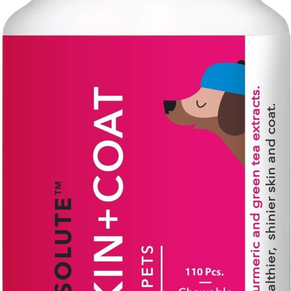 Absolute Dog Supplement Tablet, Skin+ Coat 400g 110 Pieces Jar | Turmeric Flavour | Supports Skin& Food Sensitivity | Supports Skin Natural Barrier | Nutrients Rich Botanical