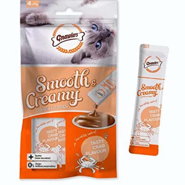 Pet Smooth & Creamy Lickable Cat Food Treats 4X15G in 1 (Crab Flavor Pack of 3) Young Adult