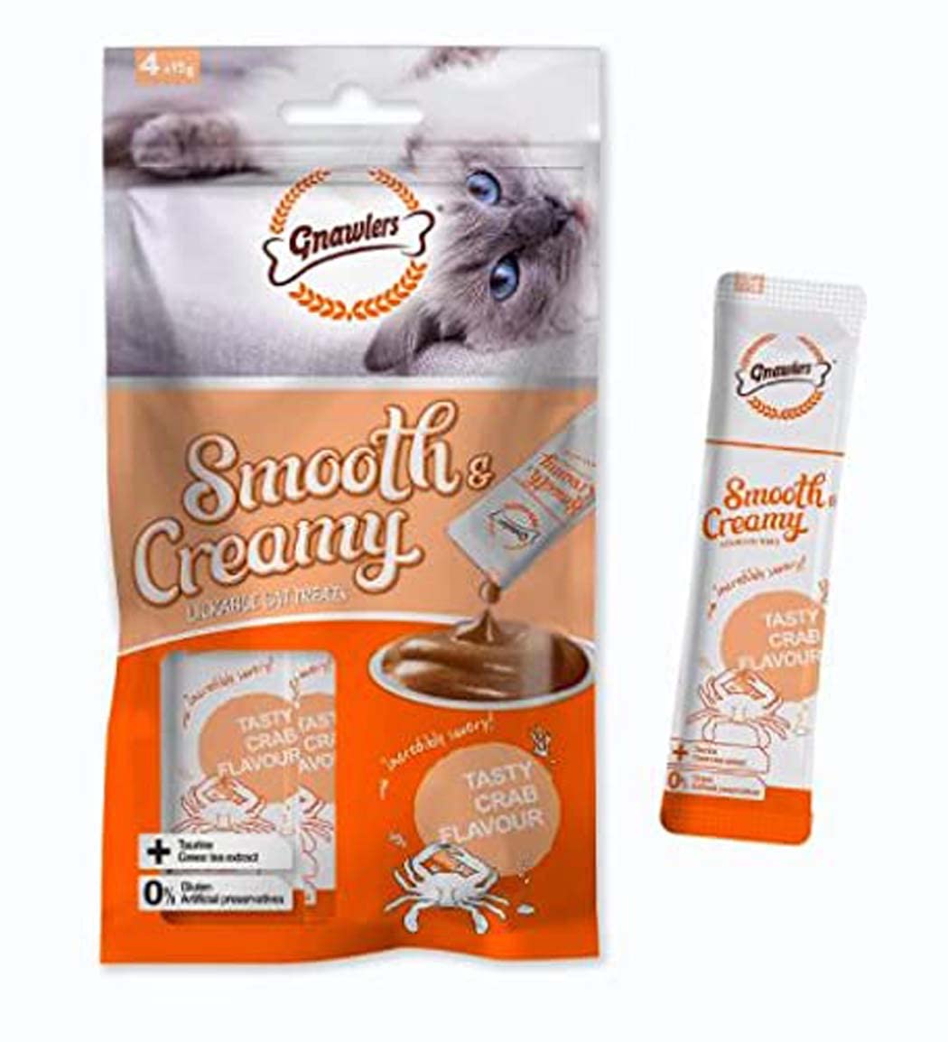 61BC44ZveVL.716muWbBS5L.jpg Pet Smooth & Creamy Lickable Cat Food Treats 4X15G in 1 (Crab Flavor Pack of 3) Young Adult - Image 1