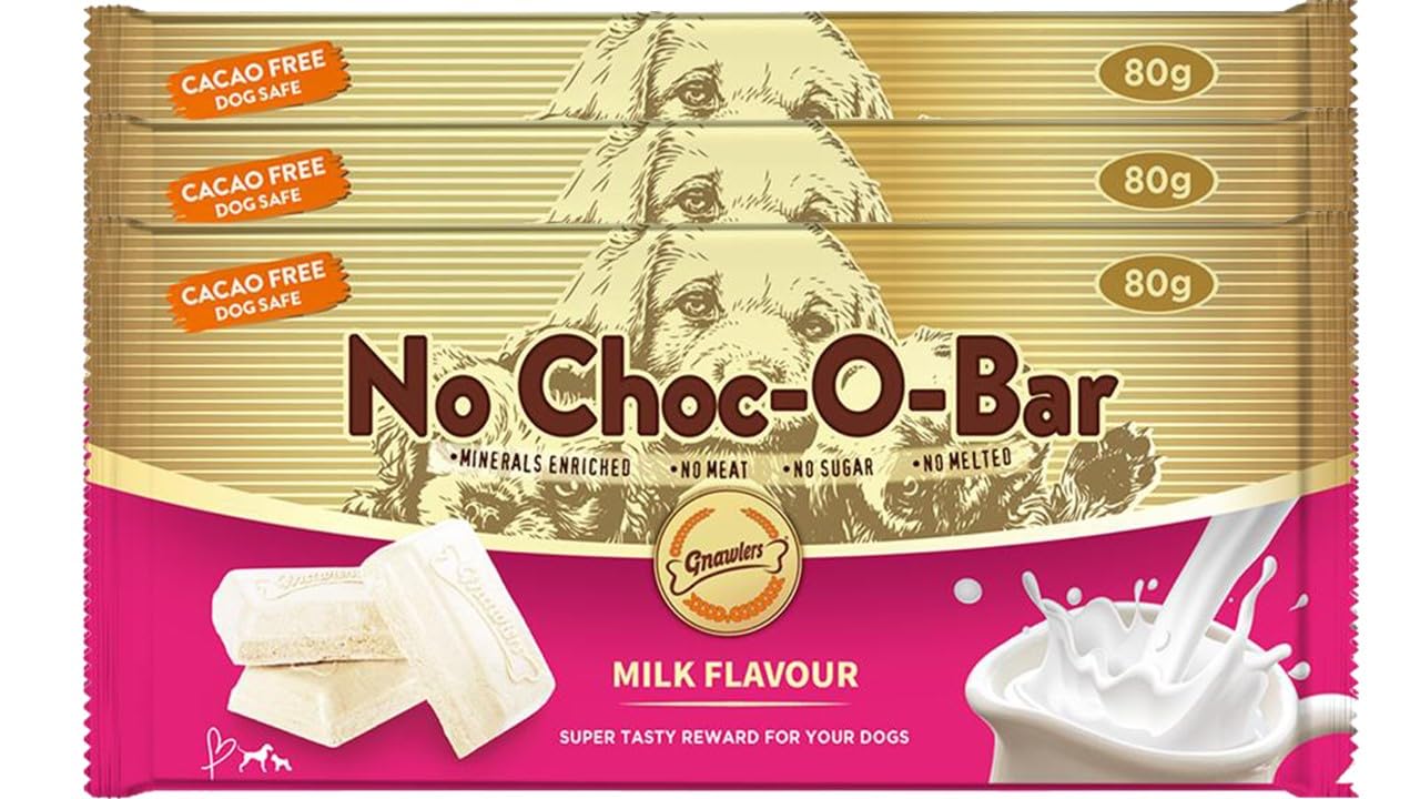 61C10vY8WiL.716muWbBS5L.jpg No Choco -O- Bar Dog Treats Milk Flavour, Super Tasty Treats for Your Dog that is Chocolate & Coco Free, No Meat, No Sugar and Never Melts with 27 Bites (Pack of 3) by shubhdoggolife | CACAO FREE CHOCOLATE - Image 1