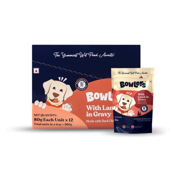 Bowlers Adult Wet Dog Food | Lamb in Gravy |80 GMS (Pack of 12)| Gluten Free | Supports Hydration | Smooth Digestion & Healthy Coat