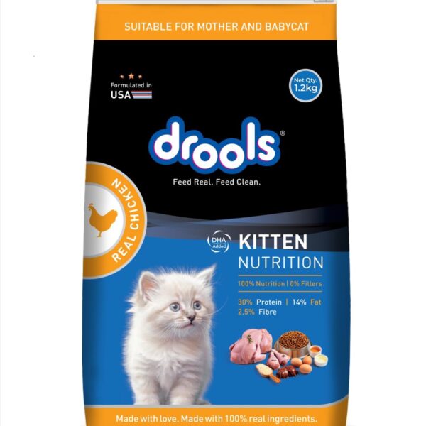 Kitten (1-12 Months) Dry Cat Food 1.2kg Pack | Real Chicken Flavour | Supports Skin & Coat | Complete Nutrition | Aids Digestion | Promotes Growth