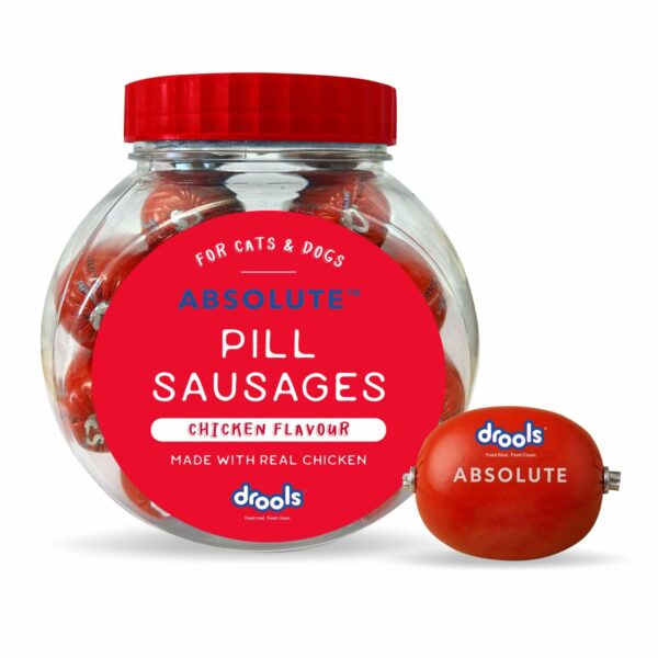 Absolute Pill Sausages 28 Pieces | Chicken Flavour | Supports Brain & Vision Development | Promotes Muscle Growth | Makes Tablet Feeding Easy