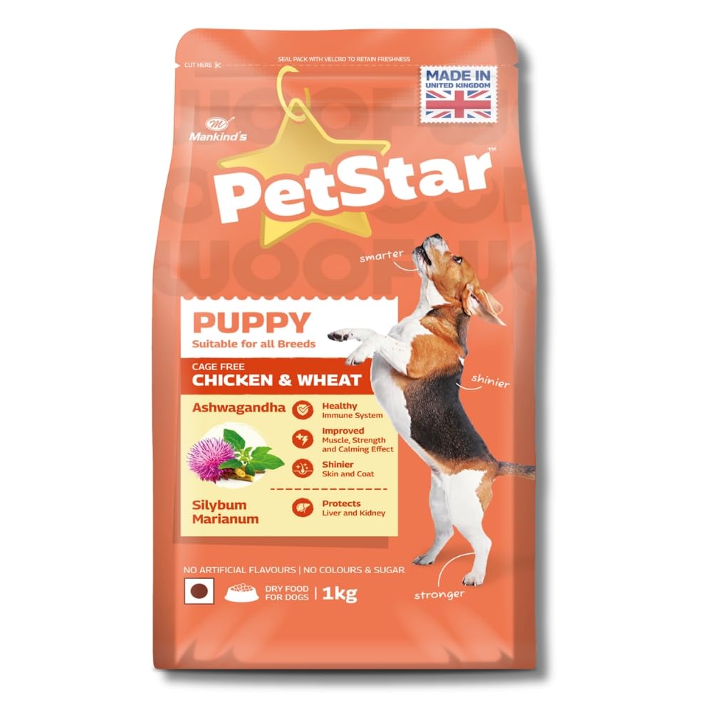 61KfGyAlYdL.716muWbBS5L.jpg Mankind Puppy Dry Dog Food (High Protein) Chicken & Wheat Flavor, 1kg | Improves Muscle & Strength, Supports Immunity, Protects Liver & Kidney | Puppy Dog Food - Image 1