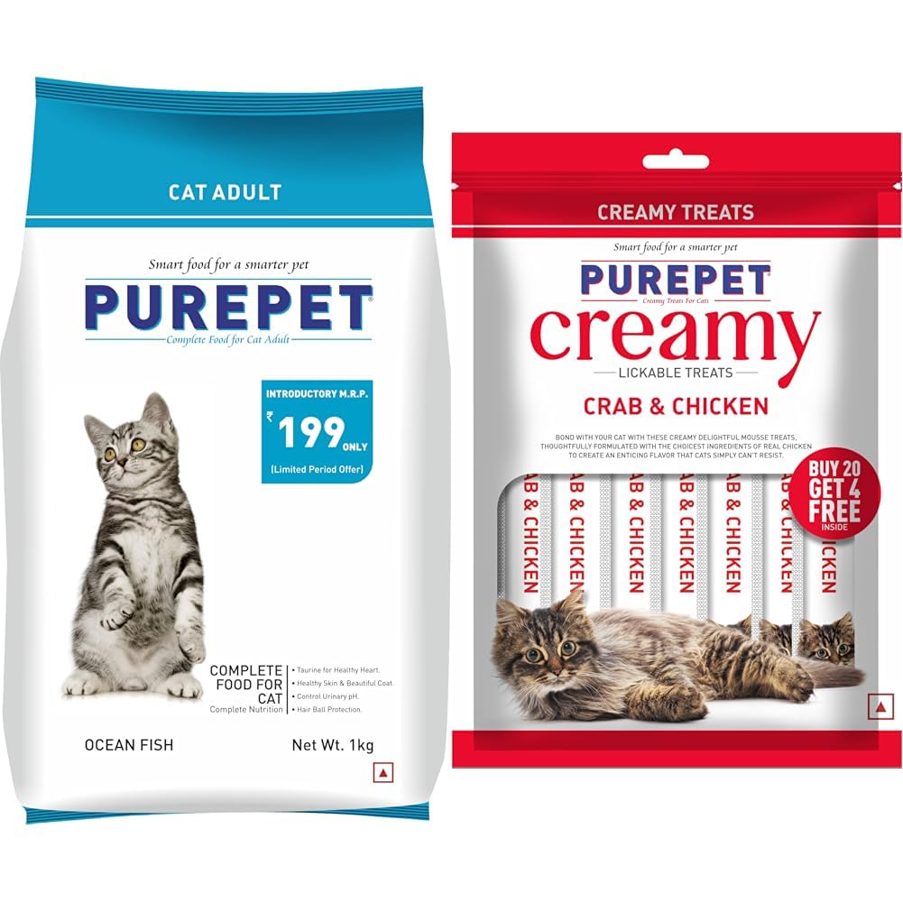 61MOTB3I9XL.716muWbBS5L.jpg Purepet Cat Adult Food 1 Kg + Purepet Creamy Treats - Image 1