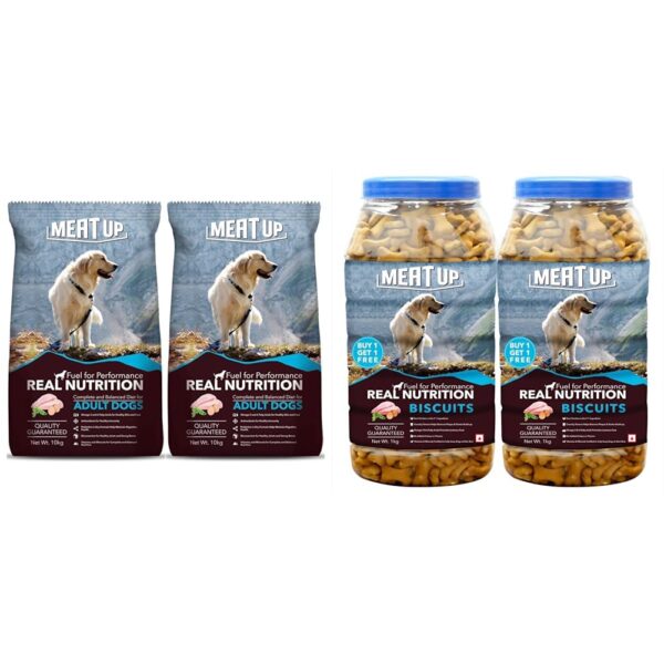 Meat Up Adult Dog Food & Treats - Chicken 20kg + Mutton Biscuits 2kg