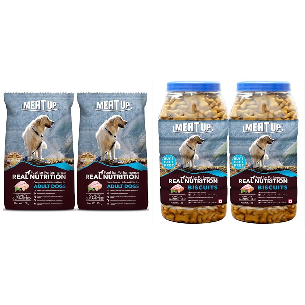 61MuNmf6sL.716muWbBS5L.jpg Meat Up Adult Dog Food & Treats - Chicken 20kg + Mutton Biscuits 2kg - Image 1