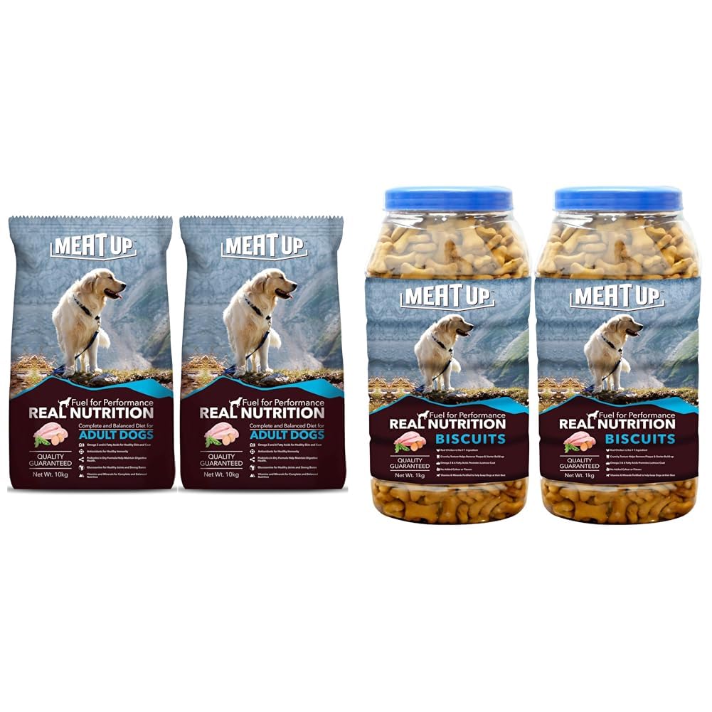 61NR8Q2FXeL.716muWbBS5L.jpg Meat Up Adult Dog Food & Treats Bundle - Chicken 20kg + Biscuits 2kg - Image 1