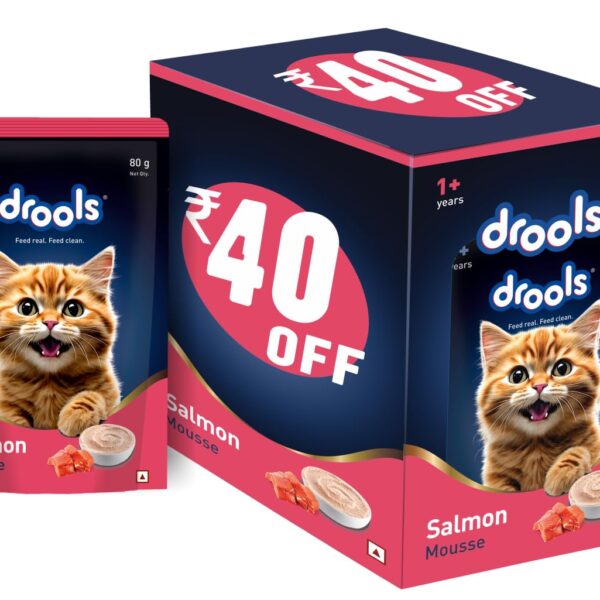 Adult Cat Wet Mousse 80g Pack of 5, 400g | Salmon Flavour | Rich in Protein | Promotes Hydration & Easy to Digest | No Artificial Flavours | Packed with Essential Vitamins & Antioxidants