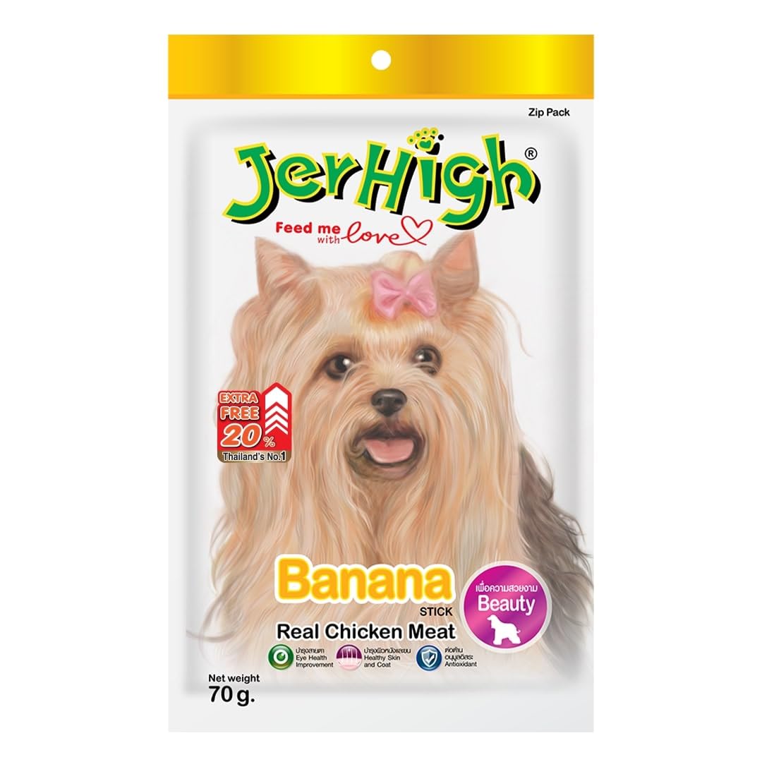 61PcqcVyy5L.716muWbBS5L.jpg Chicken All Life Stages Dog Treats, Free from by-Products & Gluten, Banana (Stick, 3 X 70g) - Image 1