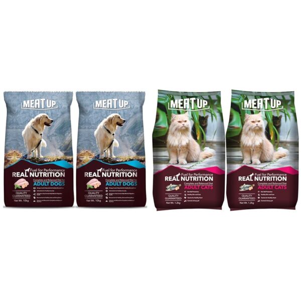 Meat Up Dry Dog & Cat Food Bundle - Adult Dog Chicken 20kg + Adult Cat Seafood 2.4kg