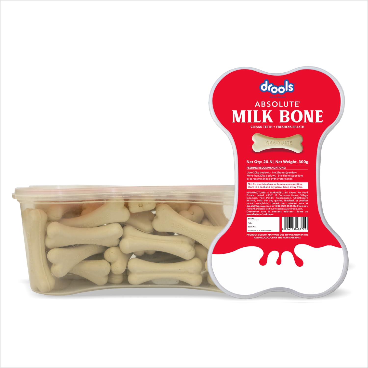 61QqBxO2IjL.716muWbBS5L.jpg.jpg Absolute Dog Bone Treats 300g 20 Pieces Jar | Milk Flavour | Strengthens Gums and Jaws | Enriched with Calcium and Phosphorus | Keeps the Dog's Teeth Healthy and Clean (All Life Stages) - Image 1