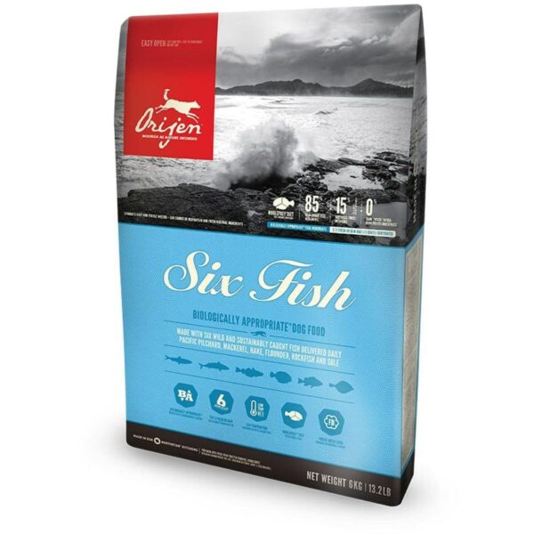 Orijen Six Fish Dry Dog Food, Grain Free and Chicken Free Dog Food, Fresh Or Raw Ingredients, 6 Kg,All Life Stages