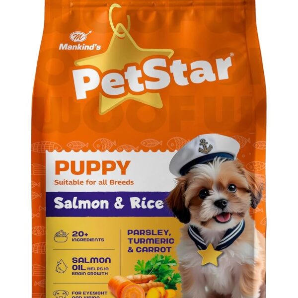 Mankind Petstar Puppy Dry Dog Food (High Protein) Salmon & Rice Flavor, 3kg Pack | Improves Muscle & Strength, Supports Immunity, Protects Liver & Kidney