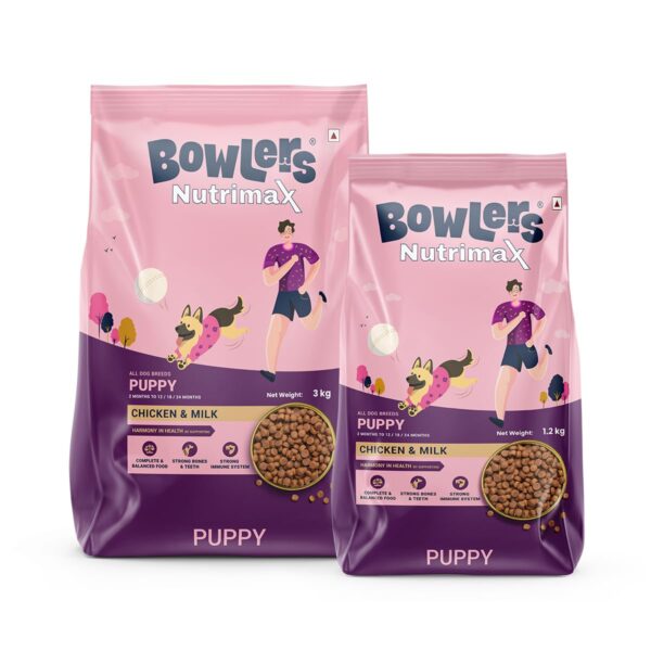Bowlers Nutrimax Puppy Dry Dog Food | Chicken & Milk | 1.2 kg + 3kg | Smooth Digestion & Healthy Coat | Promote Healthy Growth | Strong Bones & Muscle Development