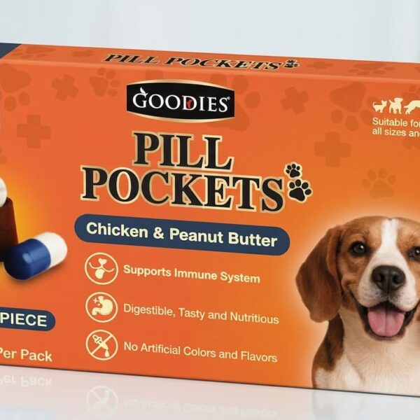 Goodies Pill Pockets Dog Treats, Chicken and Peanut Butter Flavor, 12 Soft Chews, Supports Immune System, for All Breeds (Pack of 1 with 12 Soft Chews - 38g) Exclusively Newly launched By