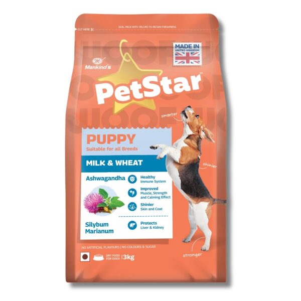 Mankind PetStar Puppy Dry Dog Food, 28% High Protein, Milk & Wheat Flavor, 3 kg | Complete Nutrition for Puppies | Puppy Dog Food