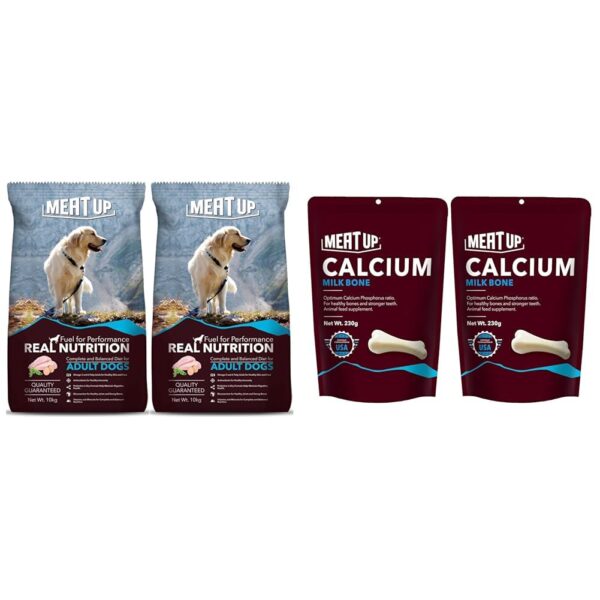 Meat Up Adult Dog Food & Treats - Chicken 20kg + Calcium Chew Bones 460g