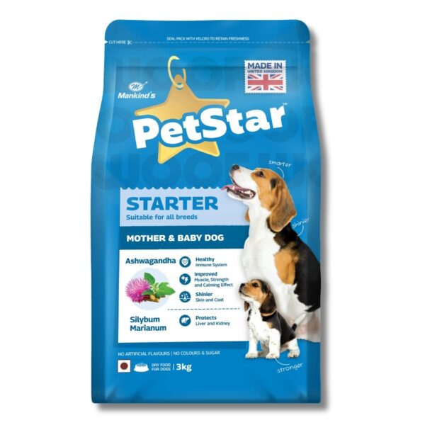Mankind PetStar Starter Dry Dog Food (High Protein) for Mother & Puppy, 3kg Pack | Improves Muscle & Strength, Supports Immunity, Protects Liver & Kidney | Gestation/Lactation Support