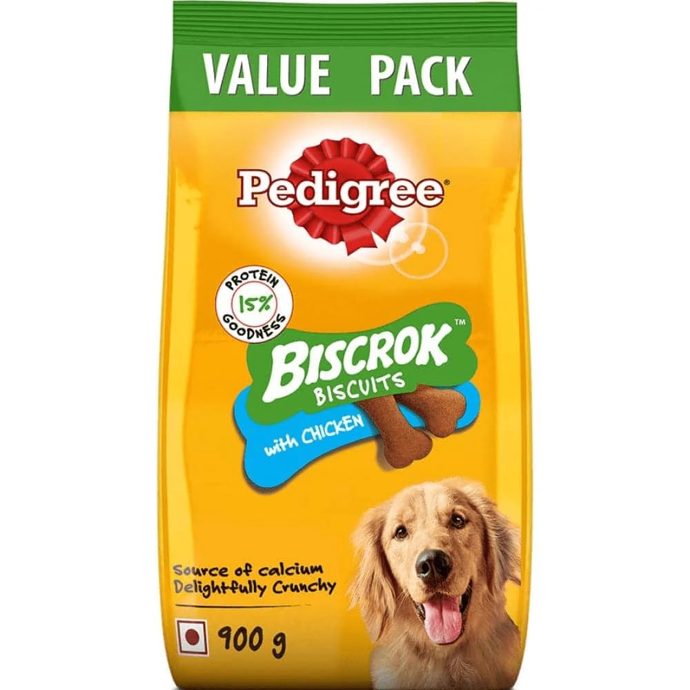 61iSFLcibEL.716muWbBS5L.jpg Pedigree Biscrok Biscuits (Above 4 Months) Dog Treats, Chicken Flavour, 900 g, Source of Calcium, Goodness of 15% Protein - Image 1