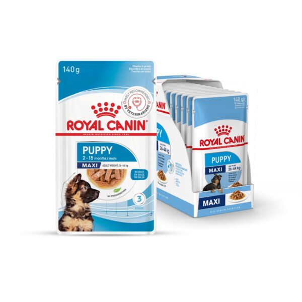 Royal Canin Maxi Puppy Food for Stage 3, 140Grams, Pack of 10 Sachet, Wet Food, Supports Immune System & digestive health, Provides Long growth, moderate energy