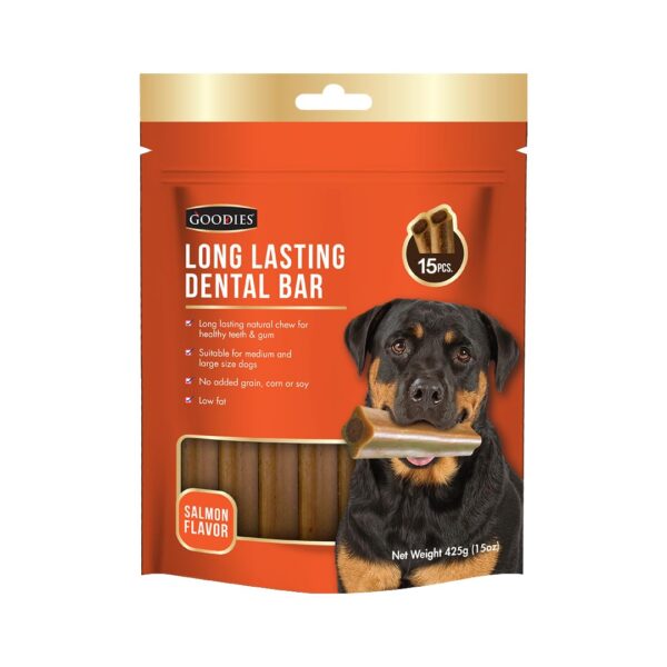 Goodies Dog Treats Long Lasting Dental Bar, Made of Tapioca Starch, Free from Grain, Corn or Soy, Promote Healthy Gums & Teeths, Salmon - 15 in 1 Small, 425 G (Pack of 1) by,Stick