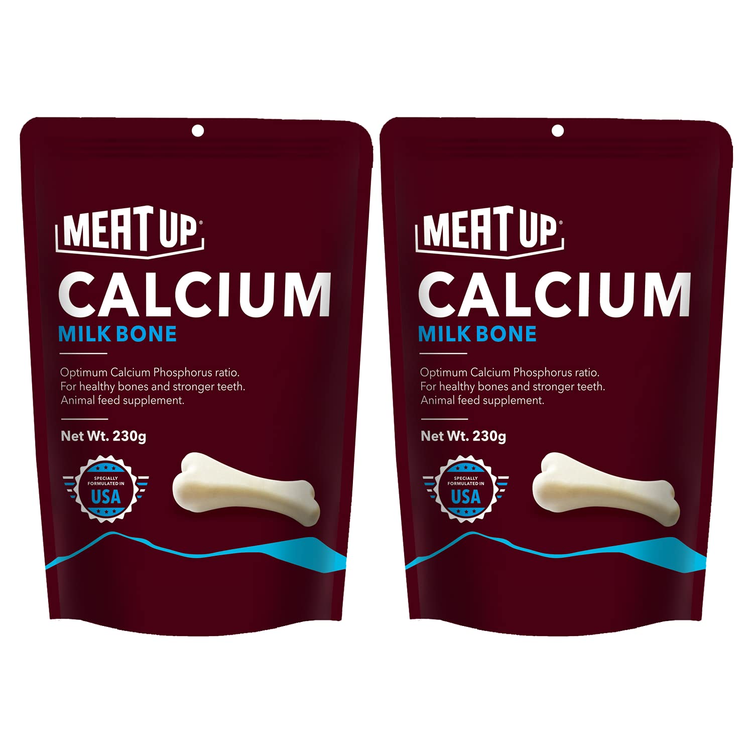 61kmkCwbXJS.716muWbBS5L.jpg Meat Up Dog Treats Chew Bones, Calcium Flavor 230g + 230g Total 460g Pack - Image 1