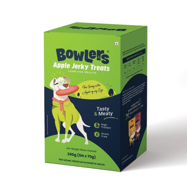 Bowlers Dog Treats Apple Meat Jerky| 70g (Pack of 5) | High on Protien |Low in Fat | Grain Free | Handmade Treats