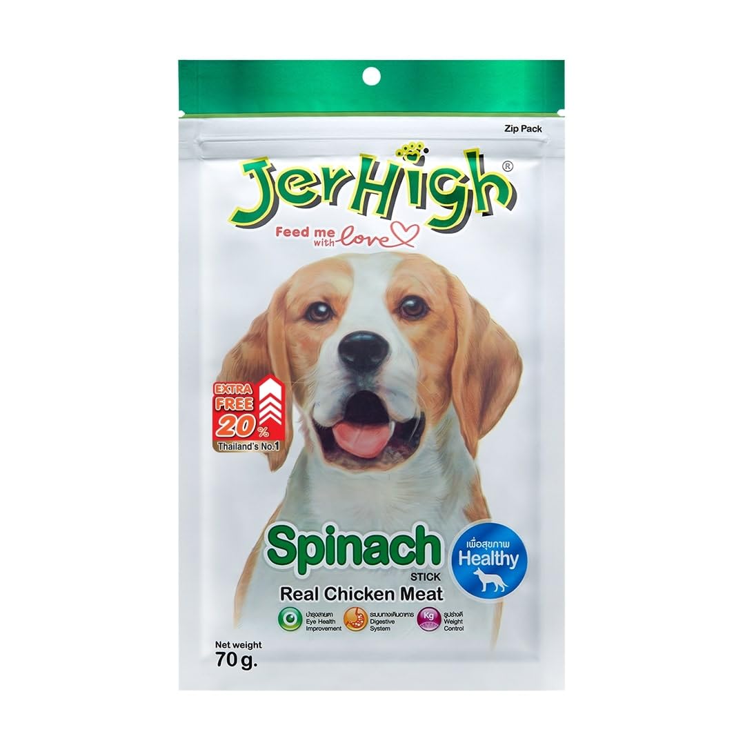 61oMpafH98L.716muWbBS5L.jpg Human Grade High Protein Chicken, Fully Digestible Healthy Snack & Training Treat, Free from by-Products & Gluten, Spinach Stick for All Life Stages Dog (5X 70g) by Dogs N Cats - Image 1