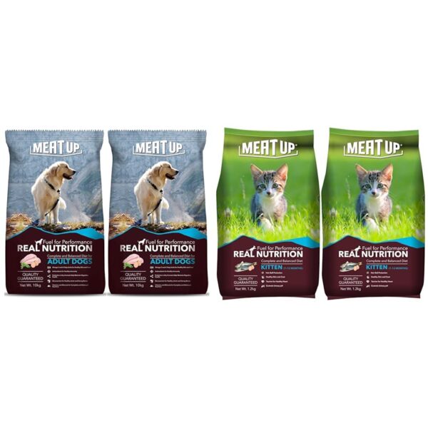 Meat Up Dry Dog & Cat Food Bundle - Adult Dog Chicken 20kg + Kitten Fish 2.4kg