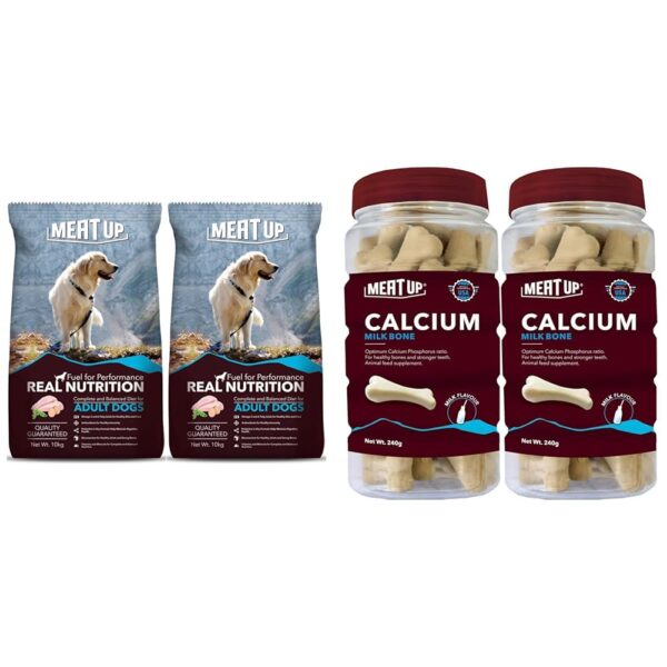 Meat Up Adult Dog Food & Supplement Bundle - Chicken 20kg + Calcium Treats 480g