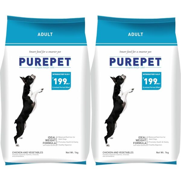 Purepet Chicken & Veg Adult Dog Food, 1 kg, Kibble (Pack of 2)
