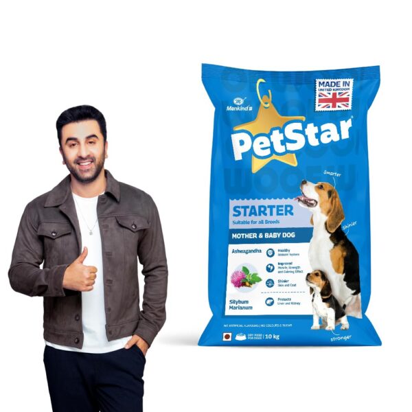 Mankind PetStar Starter Dry Dog Food (High Protein) for Mother & Puppy, 10kg Pack | Improves Muscle & Strength, Supports Immunity, Protects Liver & Kidney | Gestation/Lactation Support