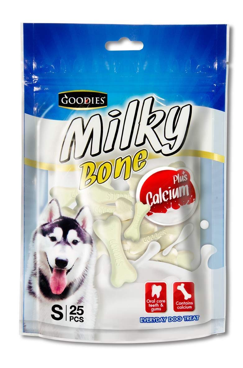 61yOMoeS1eL.716muWbBS5L.jpg Goodies Dog Treats Milky Bone, Made of Tapioca Starch, Whey Powder & Chicken Powder, Promote Strong Bones, Milk 25in1 (6 x 250gm) - Image 1