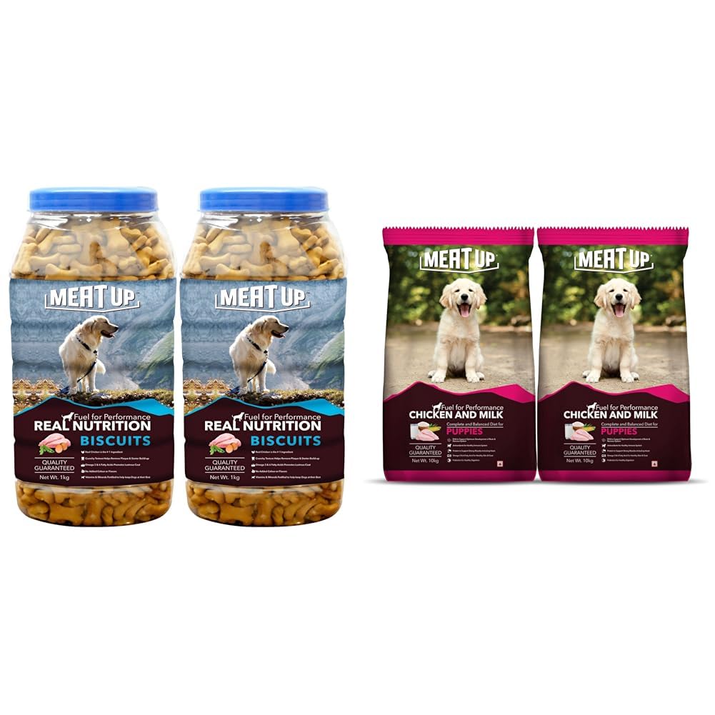 61ymsSED2IL.716muWbBS5L.jpg Meat Up Chicken and Milk Puppy Dry Dog Food, 10kg (Buy 1 Get 1 Free)&Meat Up Chicken Flavour Real Chicken Biscuit for All Life Stages Dog, 1kg (Buy 1 Get 1 Free) - Image 1